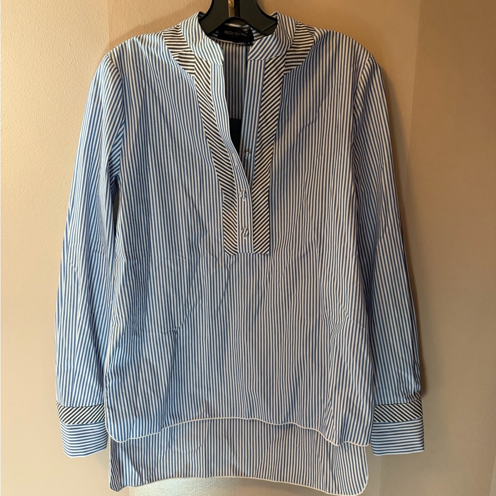 Piazza Sempione Navy and White Striped Shirt